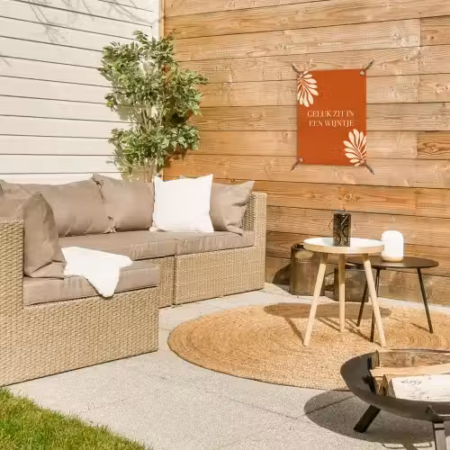 Oranje - Wijntje - Quote tuinposter los doek klein -sfeer4
