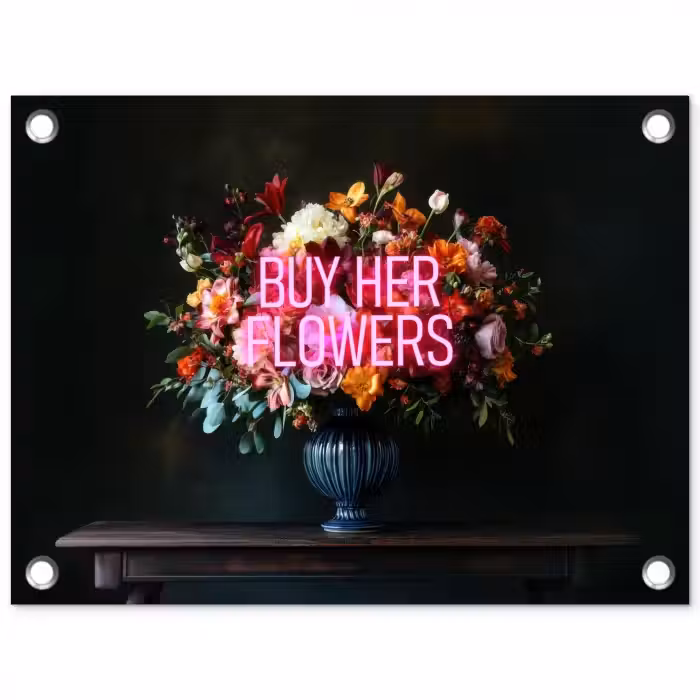 Quote - Bloemen - Vaas - Neon tuinposter los doek klein -3d