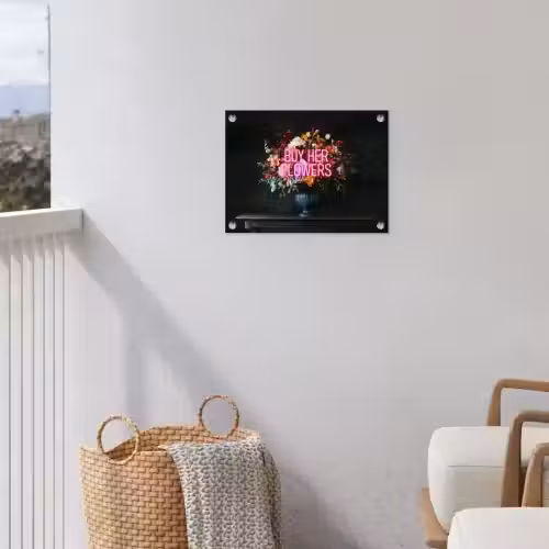 Quote - Bloemen - Vaas - Neon tuinposter los doek klein -sfeer8