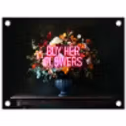 Quote - Bloemen - Vaas - Neon tuinposter los doek klein -3d
