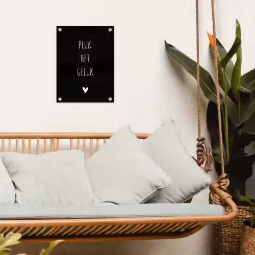Quotes - Spreuken - Pluk het geluk tuinposter los doek klein -sfeer7