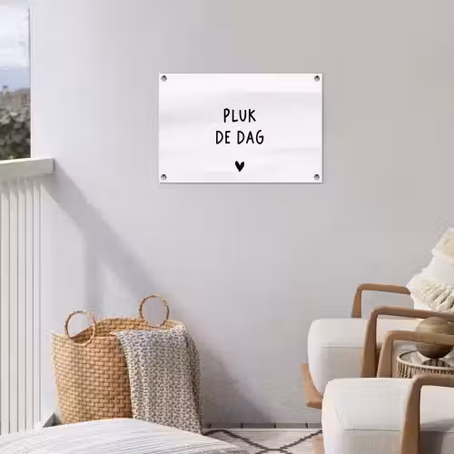 Quotes - Pluk de dag - Tekst - Zwart wit - Hartje tuinposter los doek klein -sfeer8