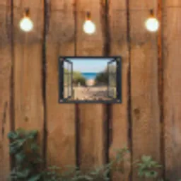 Doorkijk - Strand - Zee - Zand - Water - Helmgras - Duinen tuinposter los doek klein -sfeer1