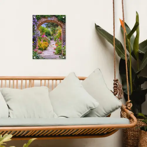 Doorkijk - Bloemen - Pad - Natuur tuinposter los doek klein -sfeer7