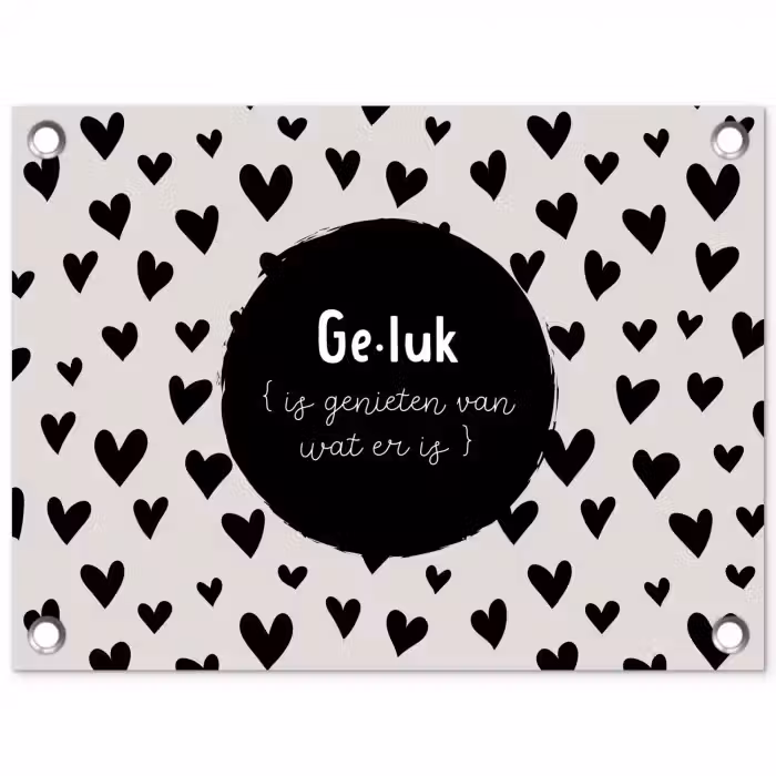 Tekst - Quotes - Geluk (is genieten van wat er is) - Woordenboek - Definitie geluk tuinposter los doek klein -3d