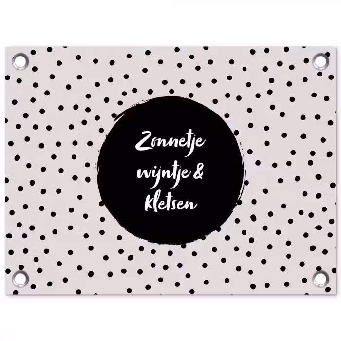 Tekst - Quotes - Zonnetje, wijntje & kletsen - Wijn tuinposter los doek klein -3d