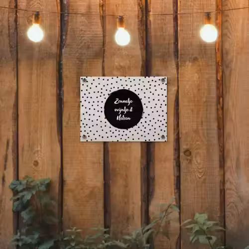 Tekst - Quotes - Zonnetje, wijntje & kletsen - Wijn tuinposter los doek klein -sfeer1