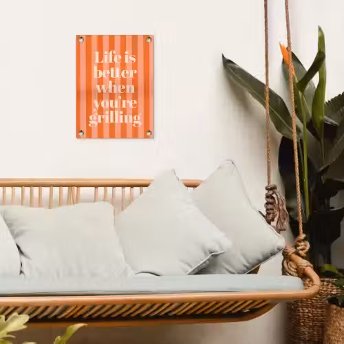 Tekst - Gestreept - Oranje - Zomer tuinposter los doek klein -sfeer7