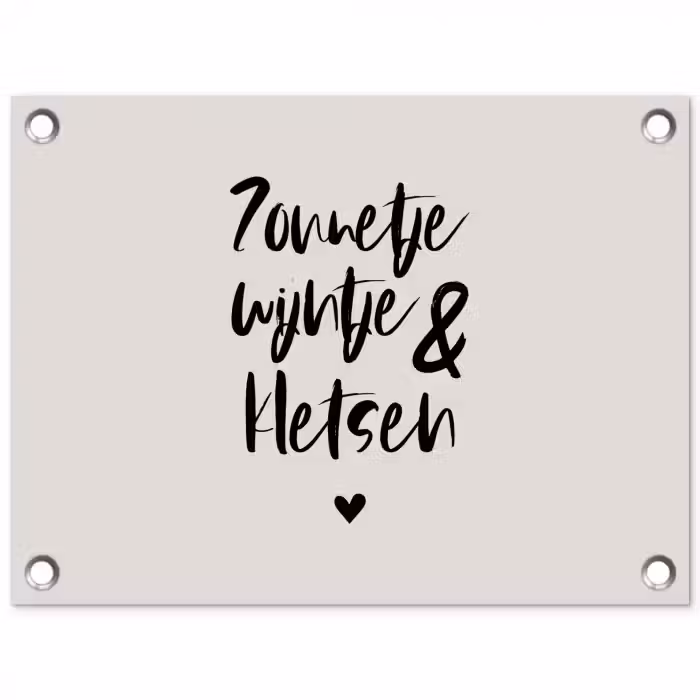 Tekst - Wijn - Zonnetje, wijntje & kletsen - Quotes tuinposter los doek klein -3d