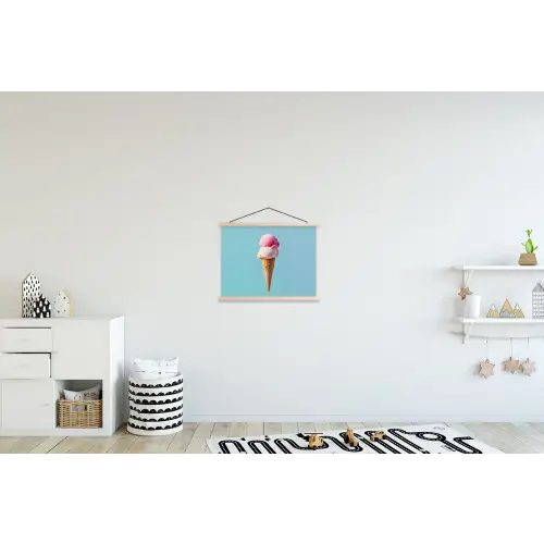 Bolletjes - Schepijs - Hoorntje - Blauw textielposter latten blank klein -kinderkamer