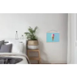 Bolletjes - Schepijs - Hoorntje - Blauw textielposter latten blank klein -woonkamer