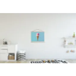 Bolletjes - Schepijs - Hoorntje - Blauw textielposter latten blank klein -kinderkamer