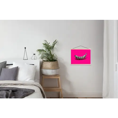 Banaan - Zebraprint - Roze textielposter latten blank klein -woonkamer