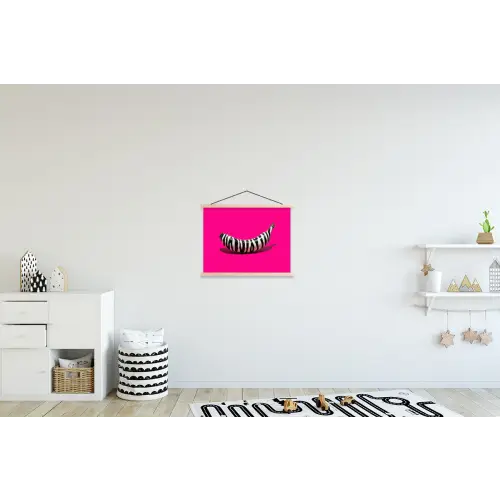 Banaan - Zebraprint - Roze textielposter latten blank klein -kinderkamer