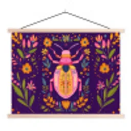 Kever - Felgekleurd - Bloemen - Bladeren textielposter latten blank klein -3d