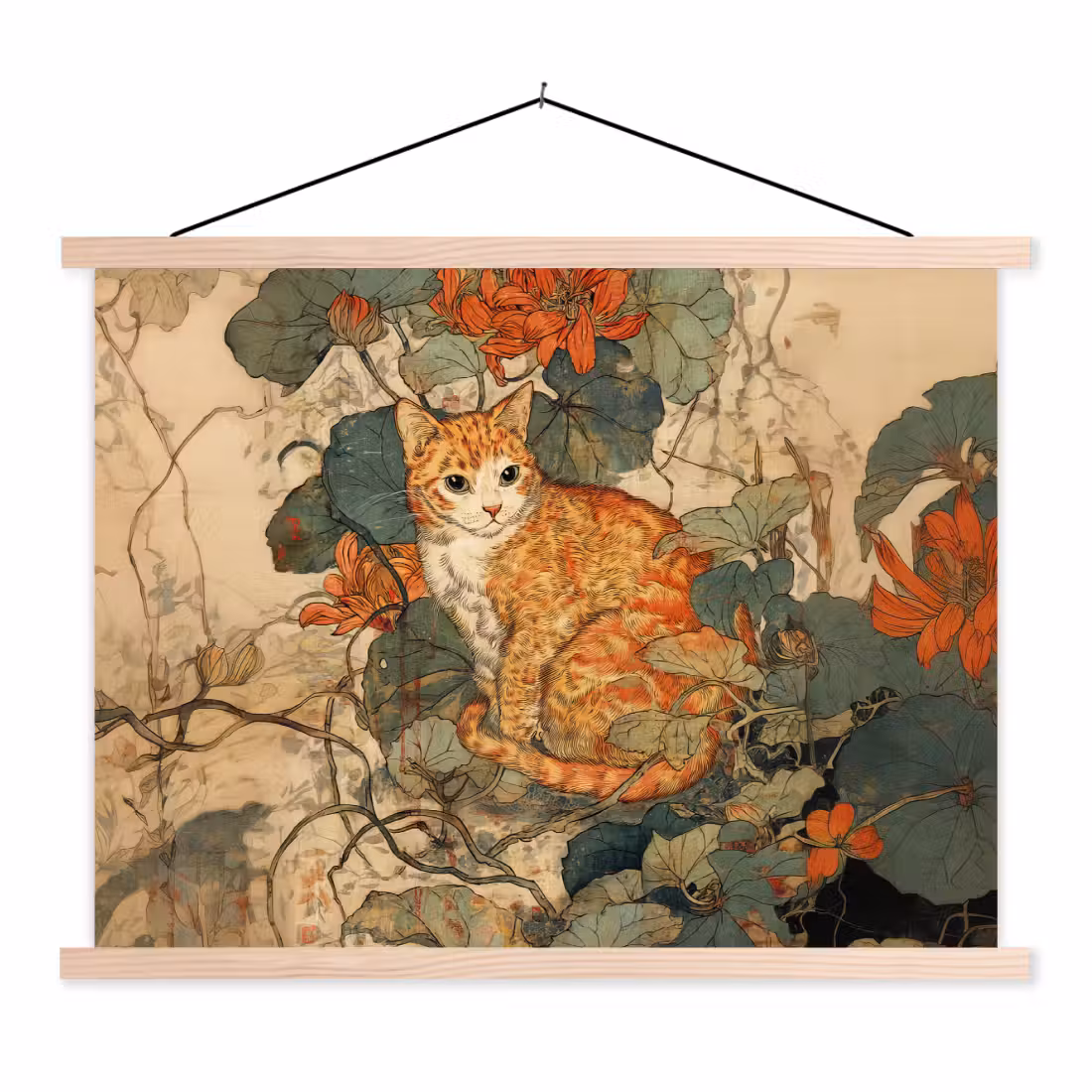 Hanging Poster - Cat - Ornate - Flowers