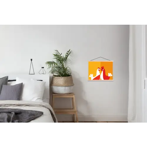 Kippen - Oranje - Vlakken textielposter latten blank klein -woonkamer