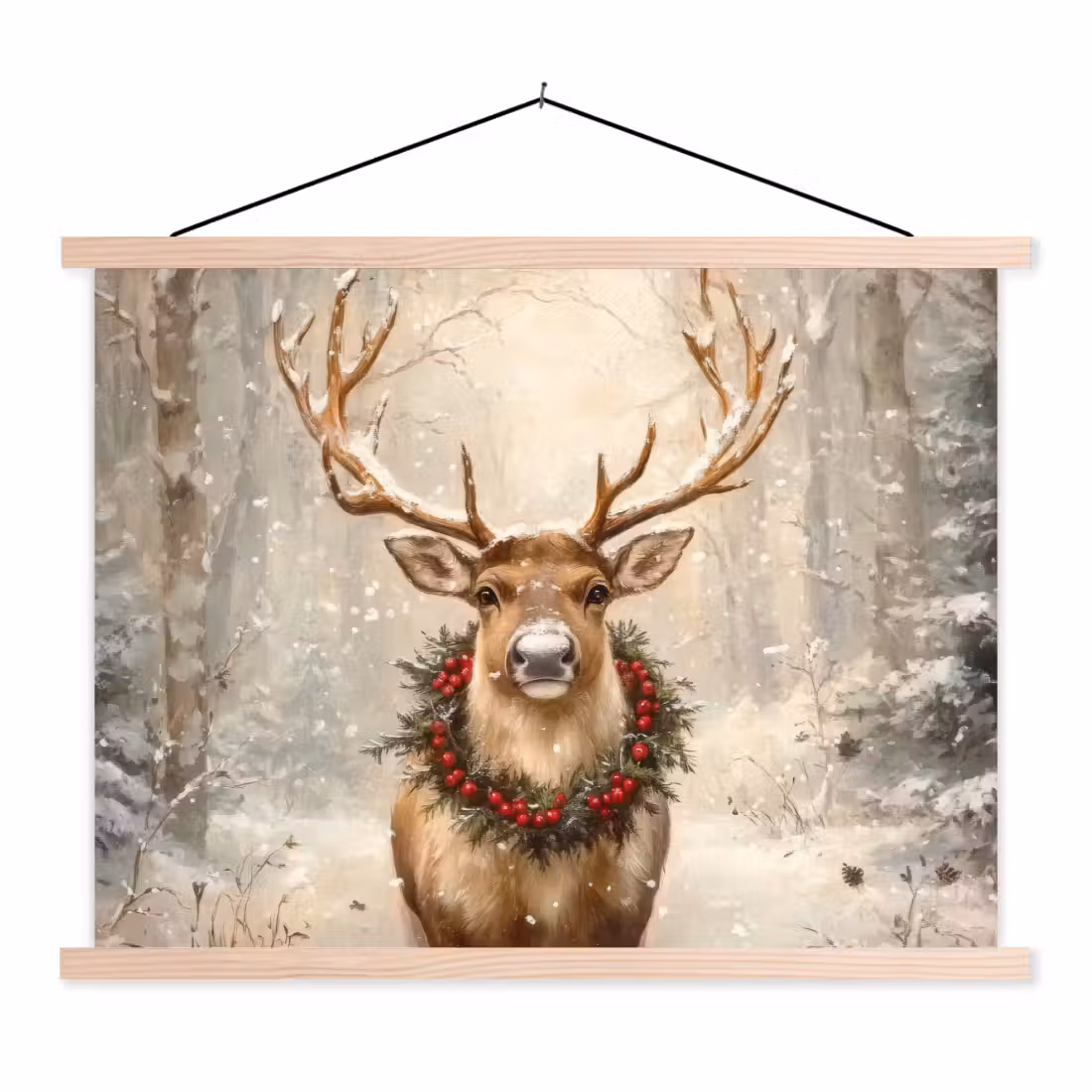Hanging Poster - Christmas - Reindeer - Winter - Wreath