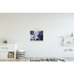 Koe - Delfts - Blauw - Artistiek textielposter latten blank klein -kinderkamer