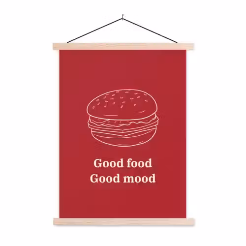 Dieprood - Lijntekening - Tekst - Hamburger textielposter latten blank klein -3d