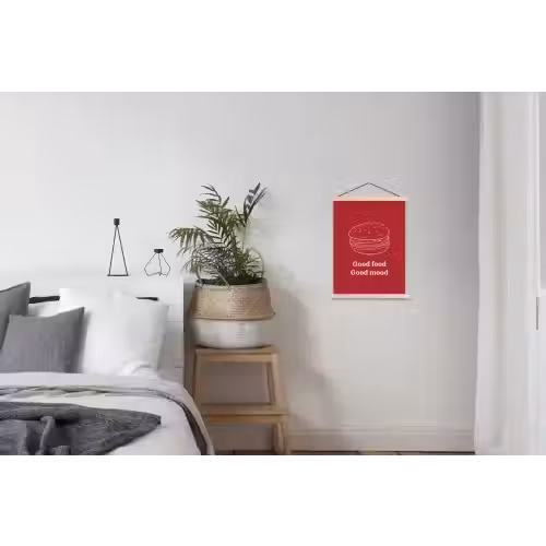 Dieprood - Lijntekening - Tekst - Hamburger textielposter latten blank klein -woonkamer