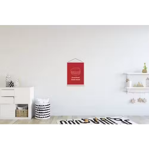 Dieprood - Lijntekening - Tekst - Hamburger textielposter latten blank klein -kinderkamer