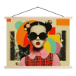 Meisje - Zonnebril - Kat - Retro textielposter latten blank klein -3d