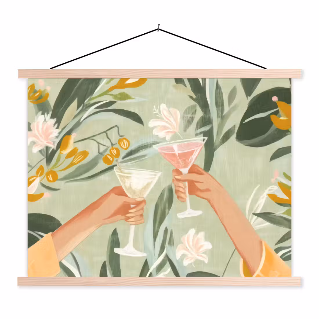 Hanging Poster - Glasses - toasts - leaves - green