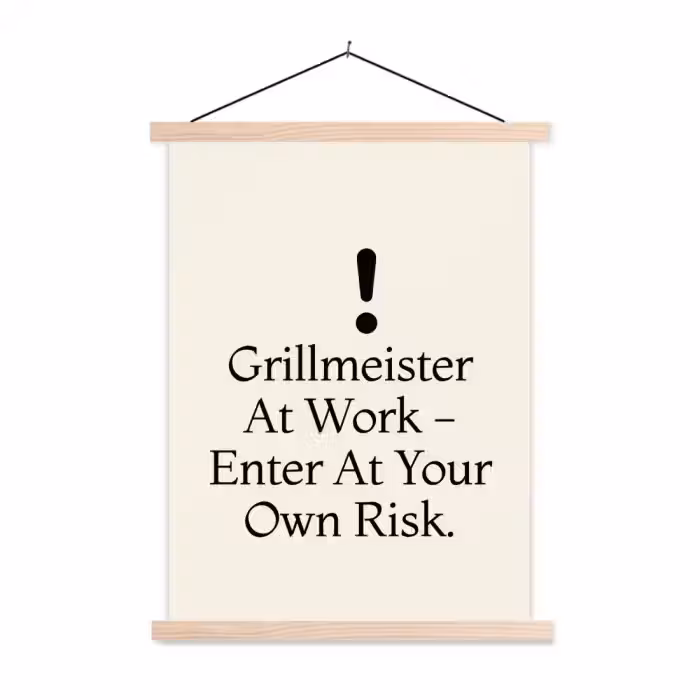 Grill - Uitroepteken - Zwart - Tekst textielposter latten blank klein -3d