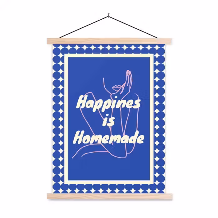 Lijntekening - Vrouw - Quote - Blauw textielposter latten blank klein -3d