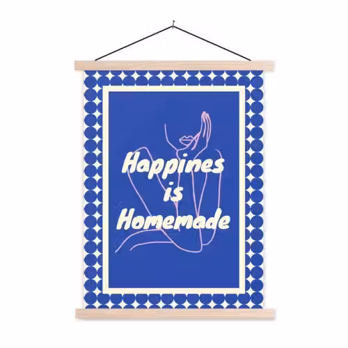 Lijntekening - Vrouw - Quote - Blauw textielposter latten blank klein -3d