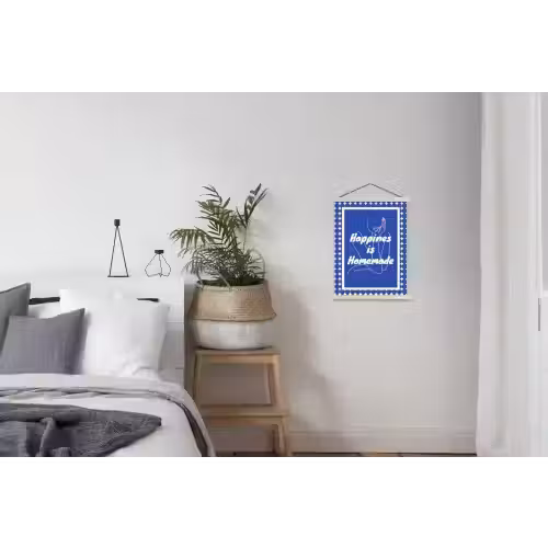Lijntekening - Vrouw - Quote - Blauw textielposter latten blank klein -woonkamer