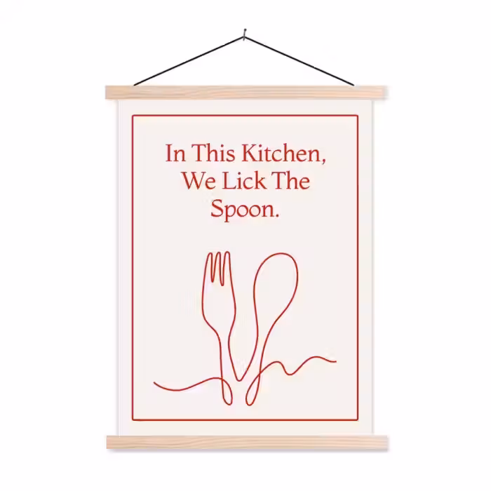 Minimalistisch - Vork - Lepel - Lijntekening textielposter latten blank klein -3d