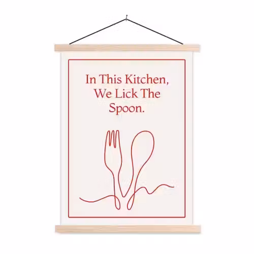 Minimalistisch - Vork - Lepel - Lijntekening textielposter latten blank klein -3d