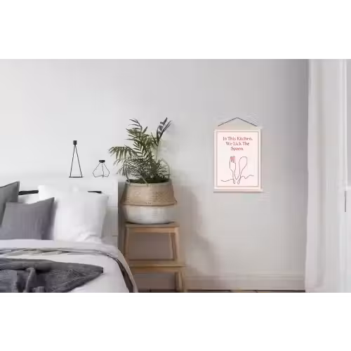 Minimalistisch - Vork - Lepel - Lijntekening textielposter latten blank klein -woonkamer