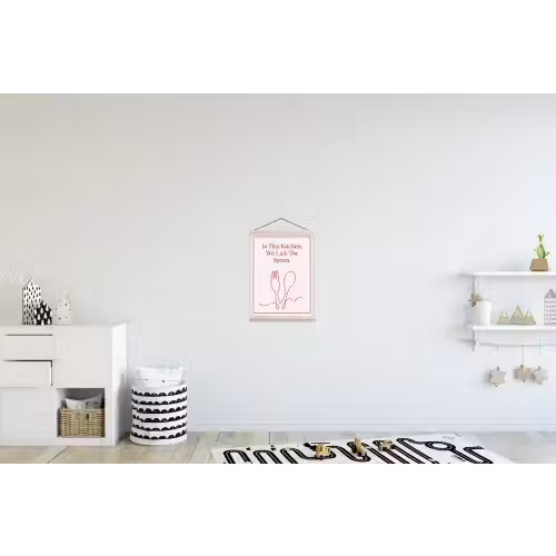 Minimalistisch - Vork - Lepel - Lijntekening textielposter latten blank klein -kinderkamer