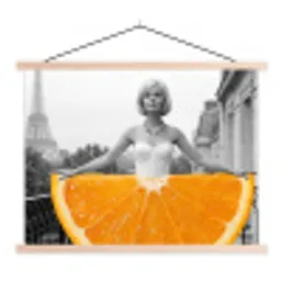 Sinaasappel - Eiffeltoren - Vrouw textielposter latten blank klein -3d