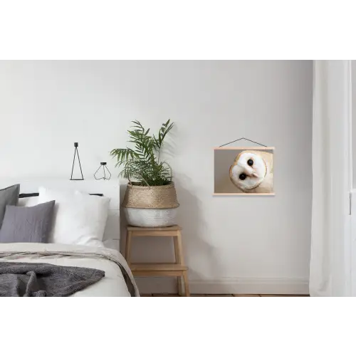 Uil - Bruin - Wit textielposter latten blank klein -woonkamer