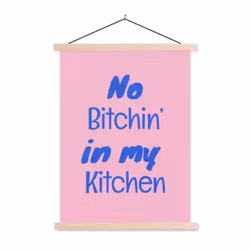 Quote - Blauw - Lettertype - Keuken textielposter latten blank klein -3d