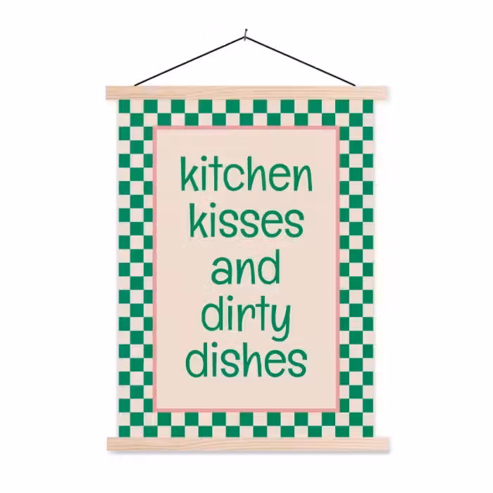Quote - Groen - Geblokt - Keuken textielposter latten blank klein -3d