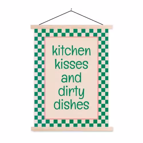 Quote - Groen - Geblokt - Keuken textielposter latten blank klein -3d