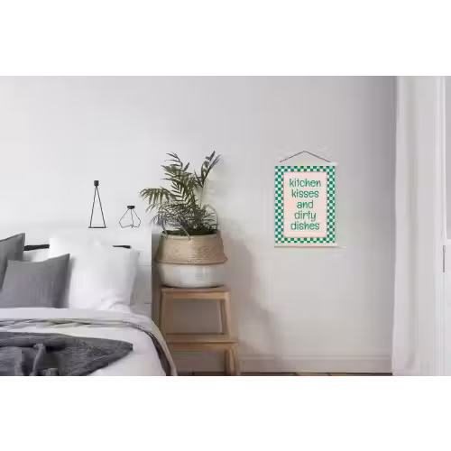 Quote - Groen - Geblokt - Keuken textielposter latten blank klein -woonkamer