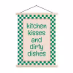 Quote - Groen - Geblokt - Keuken textielposter latten blank klein -3d