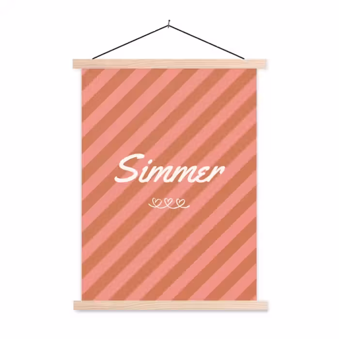 Simmer - Hartjes - Strepen - Roze textielposter latten blank klein -3d