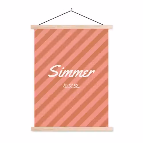 Simmer - Hartjes - Strepen - Roze textielposter latten blank klein -3d