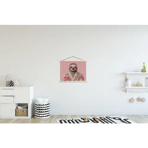 Luiaard - Bloemenprint - Bril - Roze textielposter latten blank klein -kinderkamer
