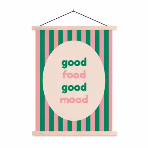 Gestreept - Quote - Ovaal - Roze textielposter latten blank klein -3d