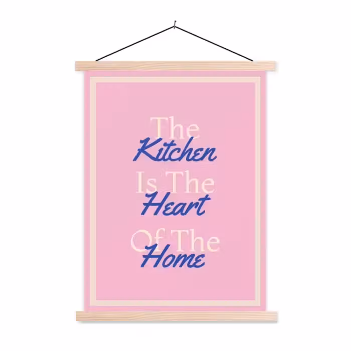 Tekst - Blauw - Keuken - Kader textielposter latten blank klein -3d