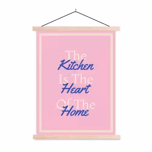 Tekst - Blauw - Keuken - Kader textielposter latten blank klein -3d