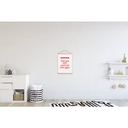 Tekst - Rood - Hartjes textielposter latten blank klein -kinderkamer